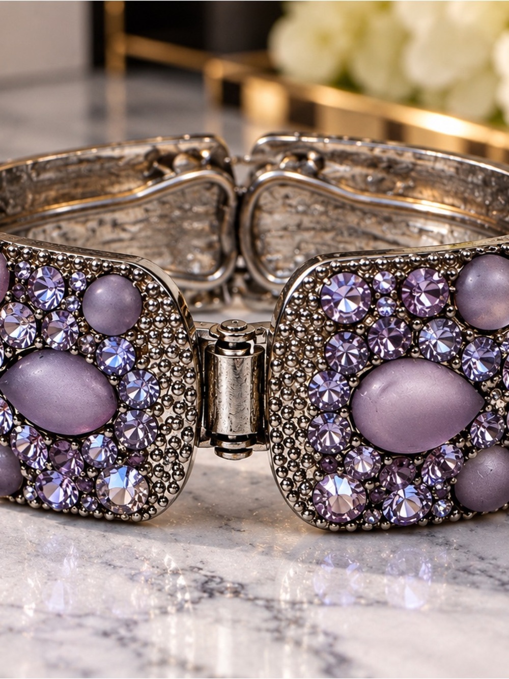 Elegant Purple Crystal Statement Bracelet - Women Jewelry